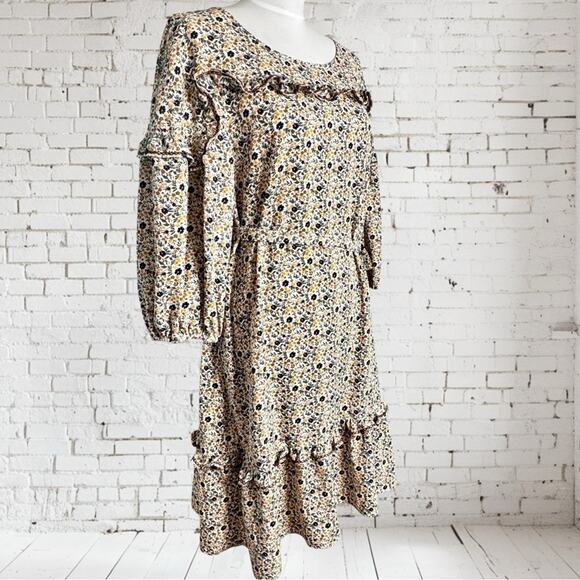 MAX STUDIO Multicolor Floral Dress with Tie Belt Ruffle Flowers Large Boho - Picture 2 of 7